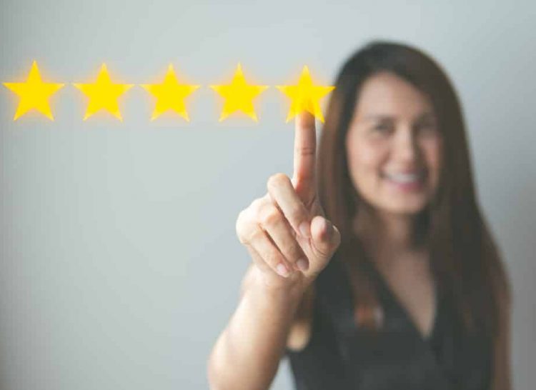 Customer review good rating concept hand pressing five star — Ryan Roofing Australia In Court Carrara, QLD