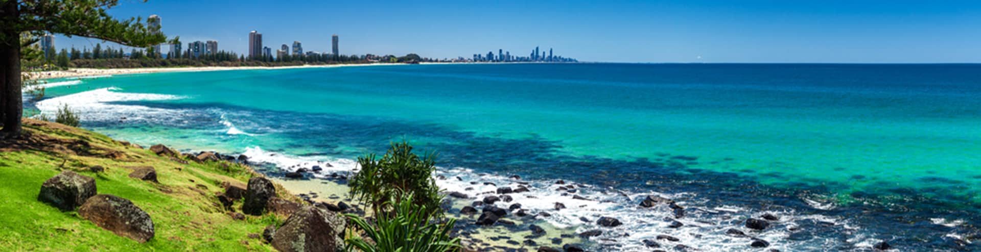 Gold Coast skyline and surfing beach visible from Burleigh Heads, Queensland — Ryan Roofing Australia In Court Carrara, QLD